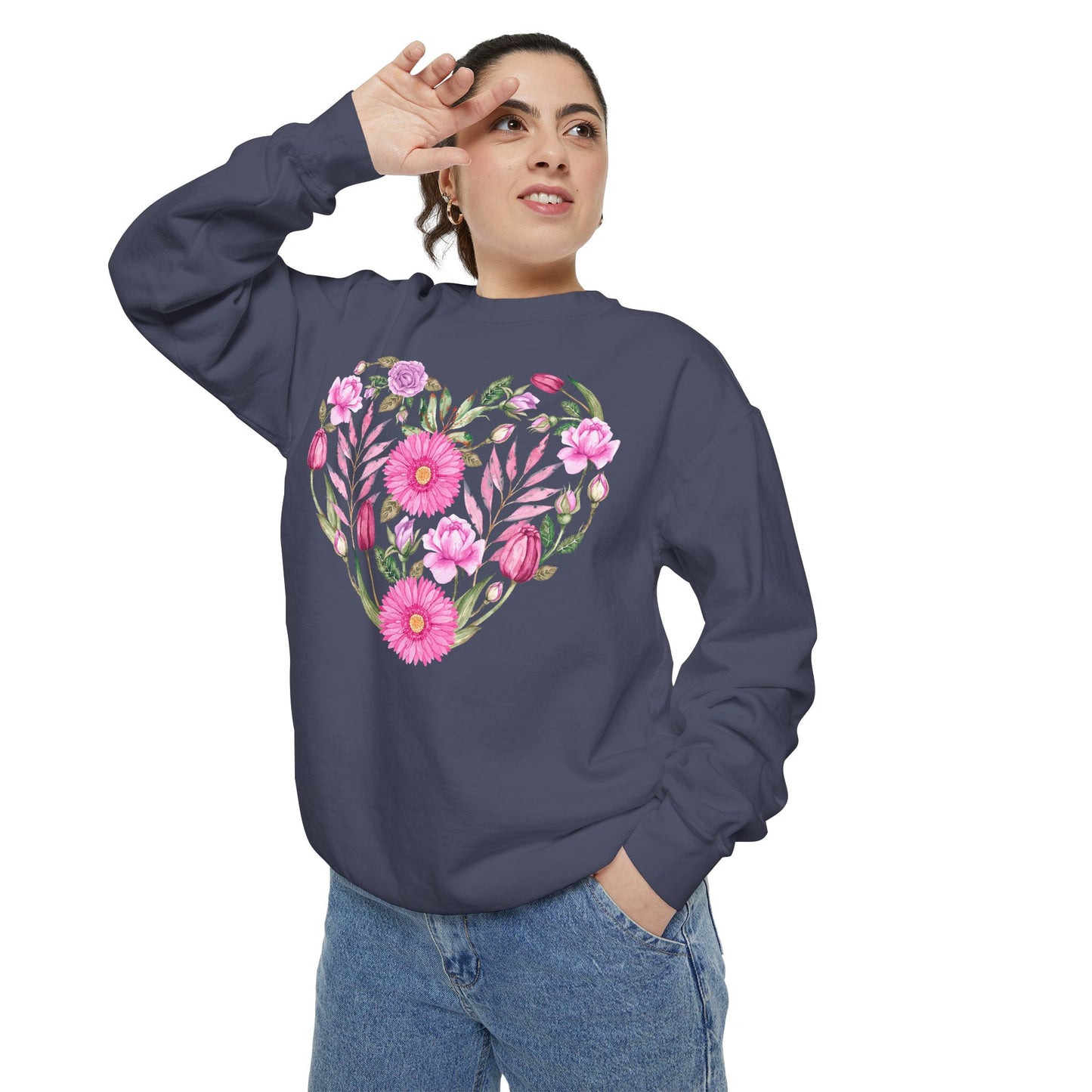 Pink Flowers Heart - Comfort Colors Sweatshirt