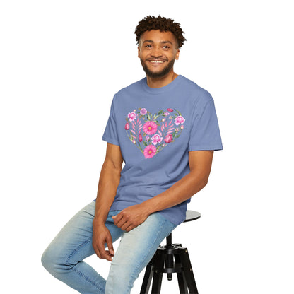 Pink Flowers Heart - Comfort Colors Shirt