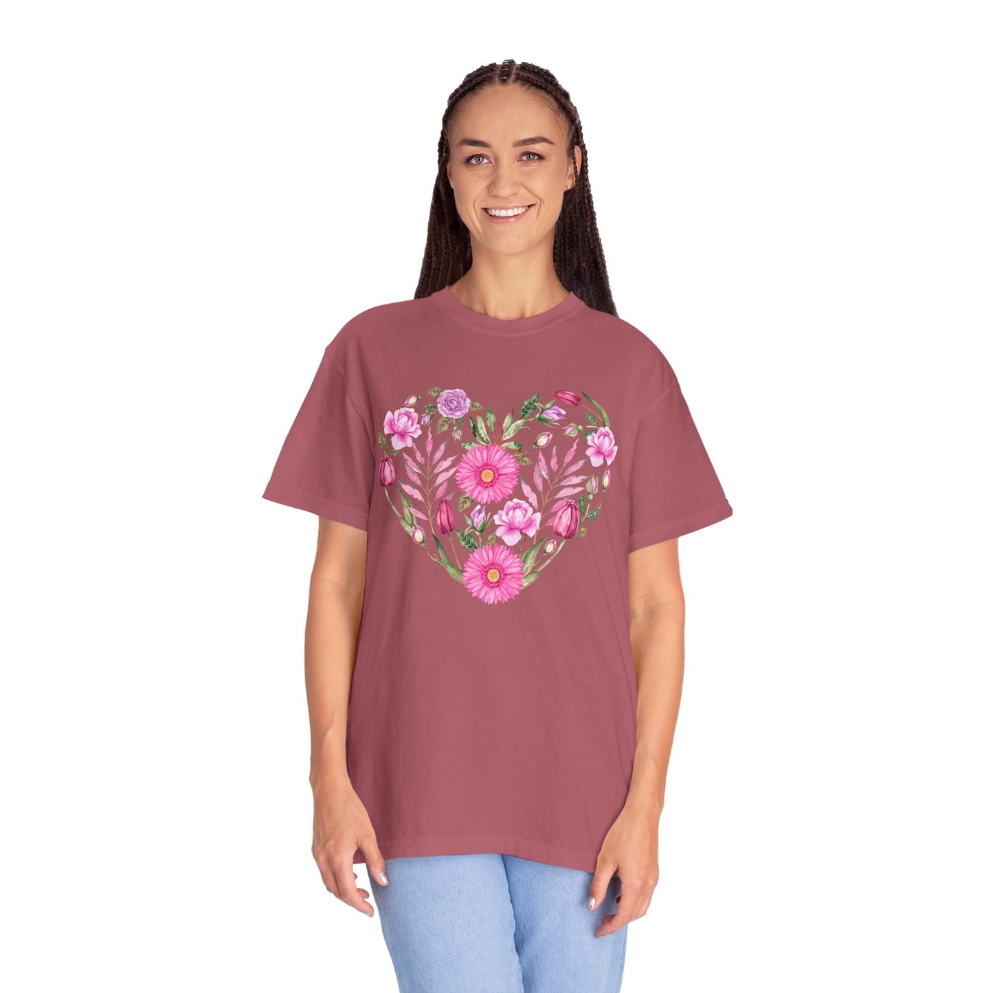Pink Flowers Heart - Comfort Colors Shirt