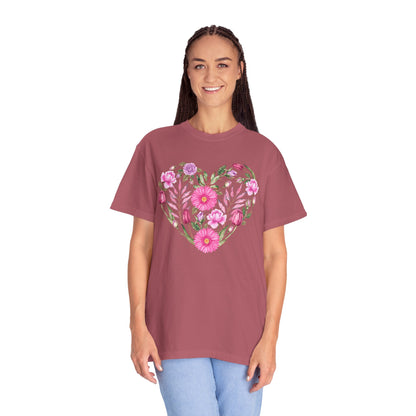Pink Flowers Heart - Comfort Colors Shirt