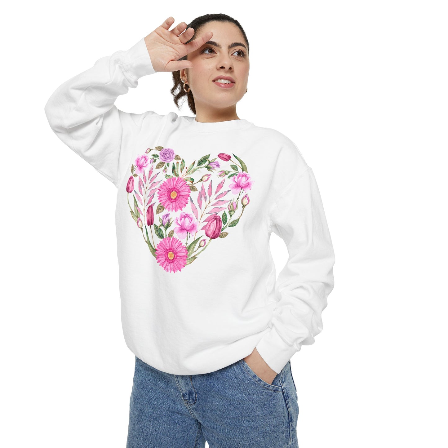 Pink Flowers Heart - Comfort Colors Sweatshirt