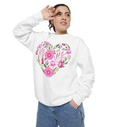 Pink Flowers Heart - Comfort Colors Sweatshirt