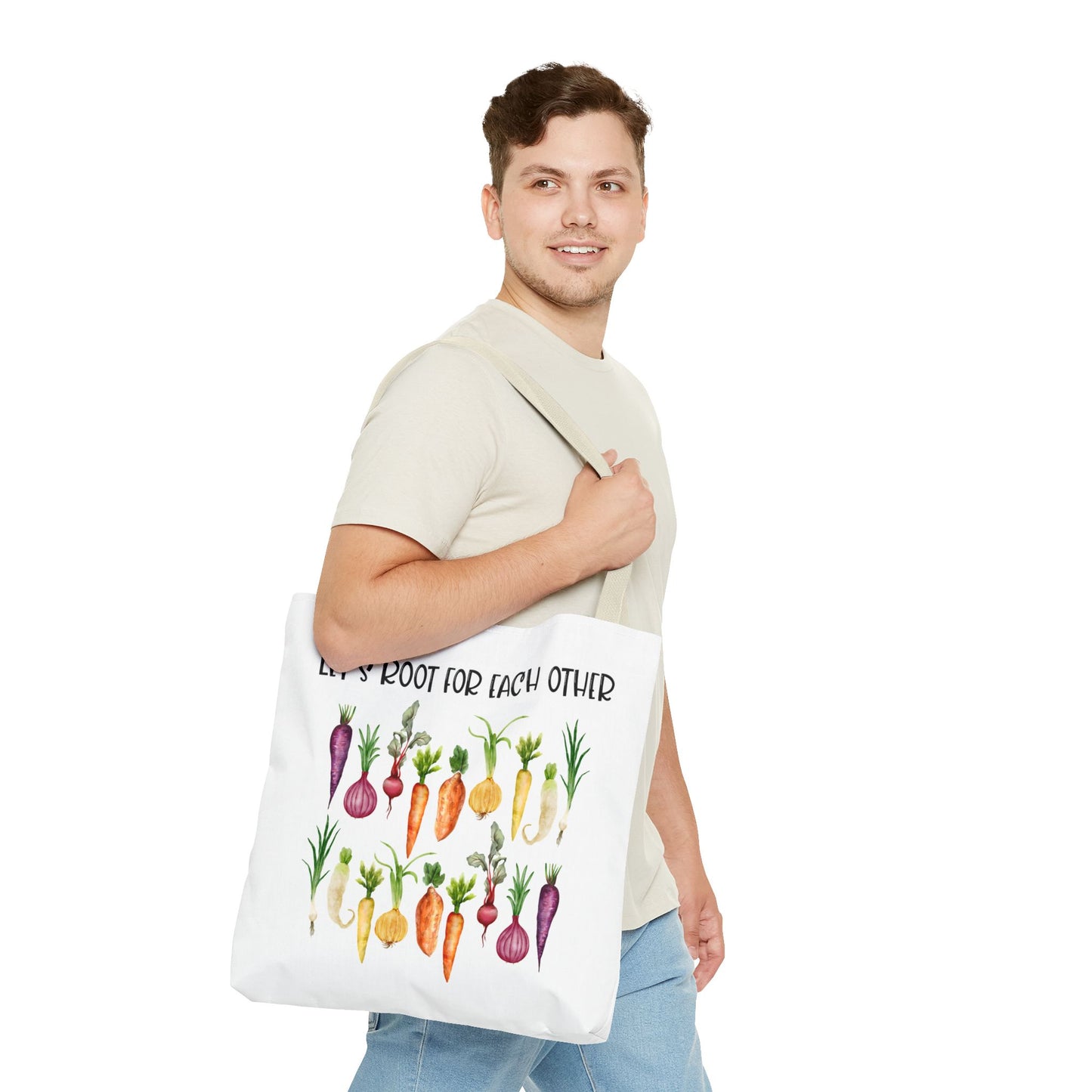 Let's Root for Each Other Tote Bag - Colorful Vegetable Design