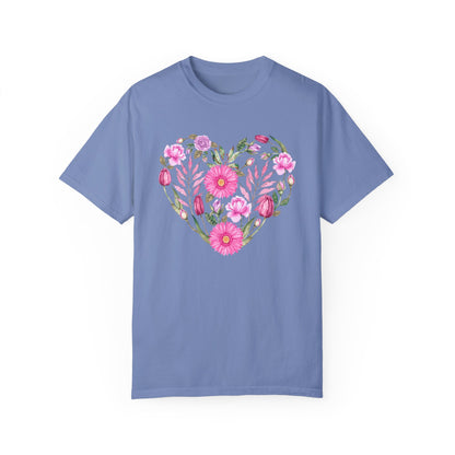 Pink Flowers Heart - Comfort Colors Shirt