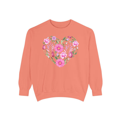 Pink Flowers Heart - Comfort Colors Sweatshirt
