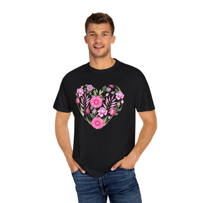 Pink Flowers Heart - Comfort Colors Shirt