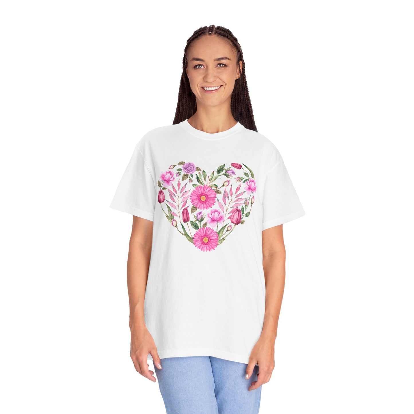 Pink Flowers Heart - Comfort Colors Shirt