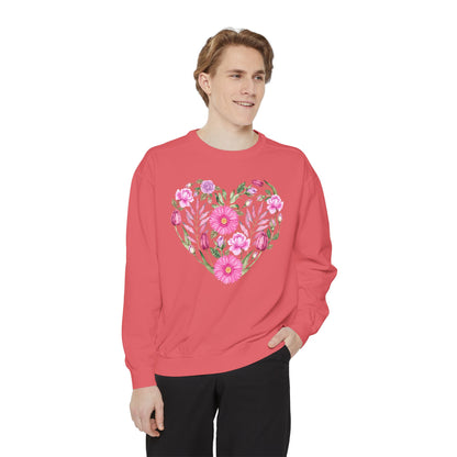 Pink Flowers Heart - Comfort Colors Sweatshirt