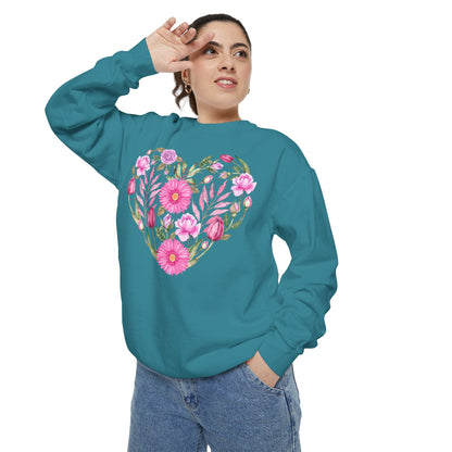Pink Flowers Heart - Comfort Colors Sweatshirt
