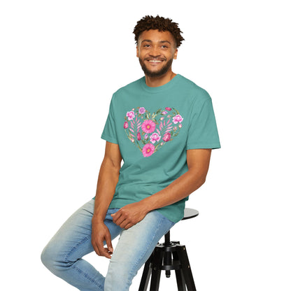 Pink Flowers Heart - Comfort Colors Shirt