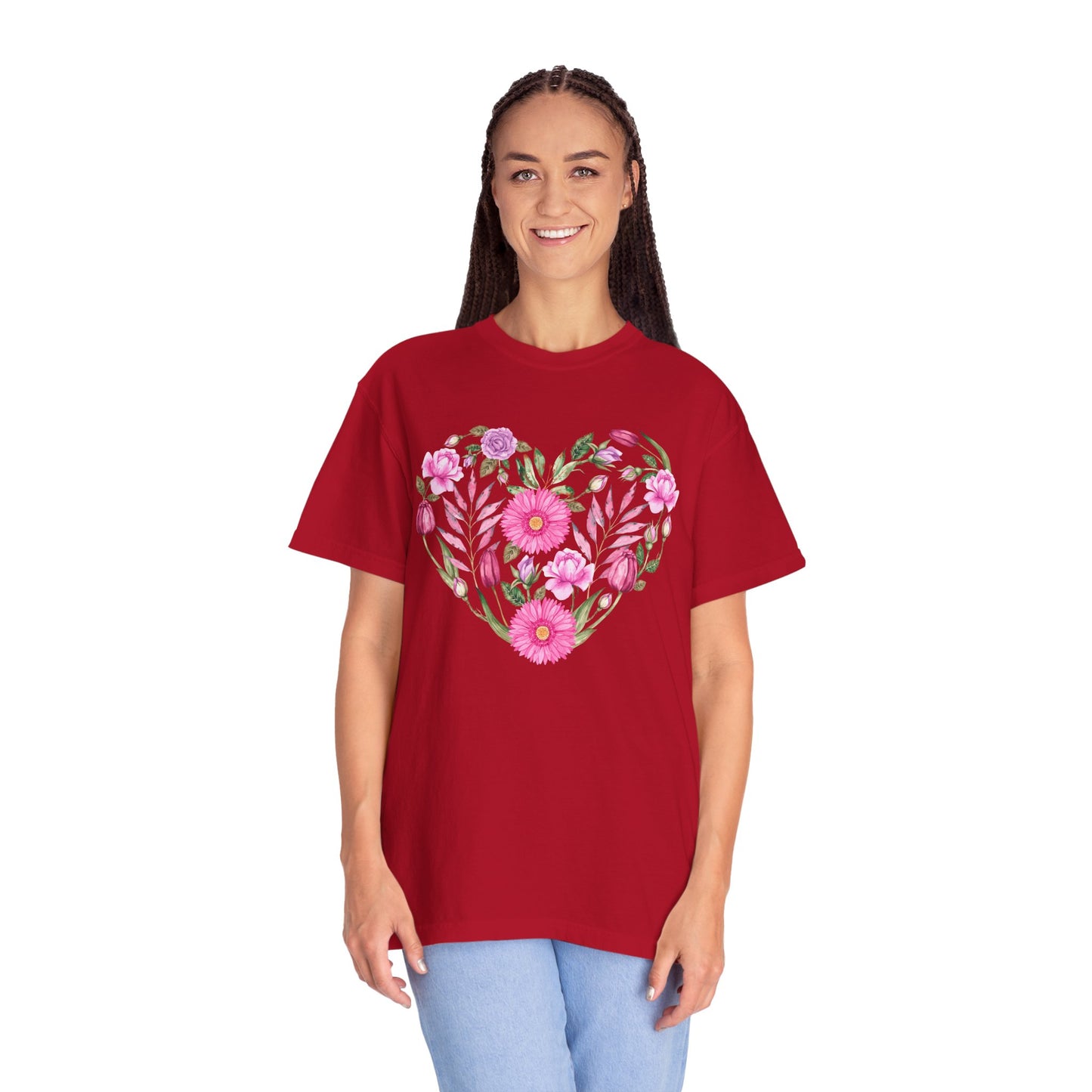 Pink Flowers Heart - Comfort Colors Shirt