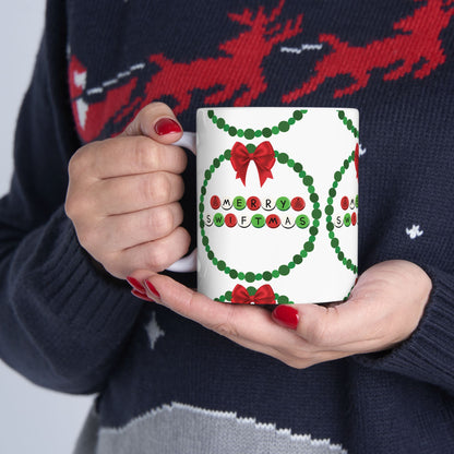 Merry Swiftmas - Friendship Bracelet Wreath - Ceramic Mug, (11oz, 15oz)