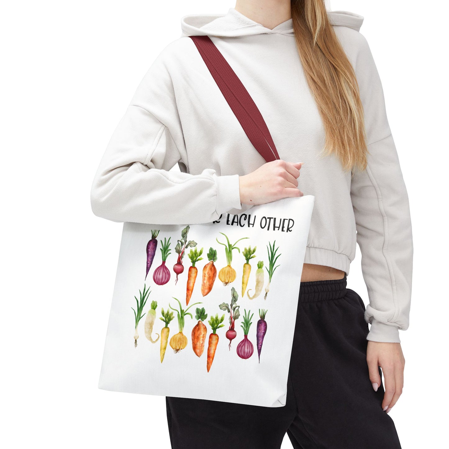 Let's Root for Each Other Tote Bag - Colorful Vegetable Design