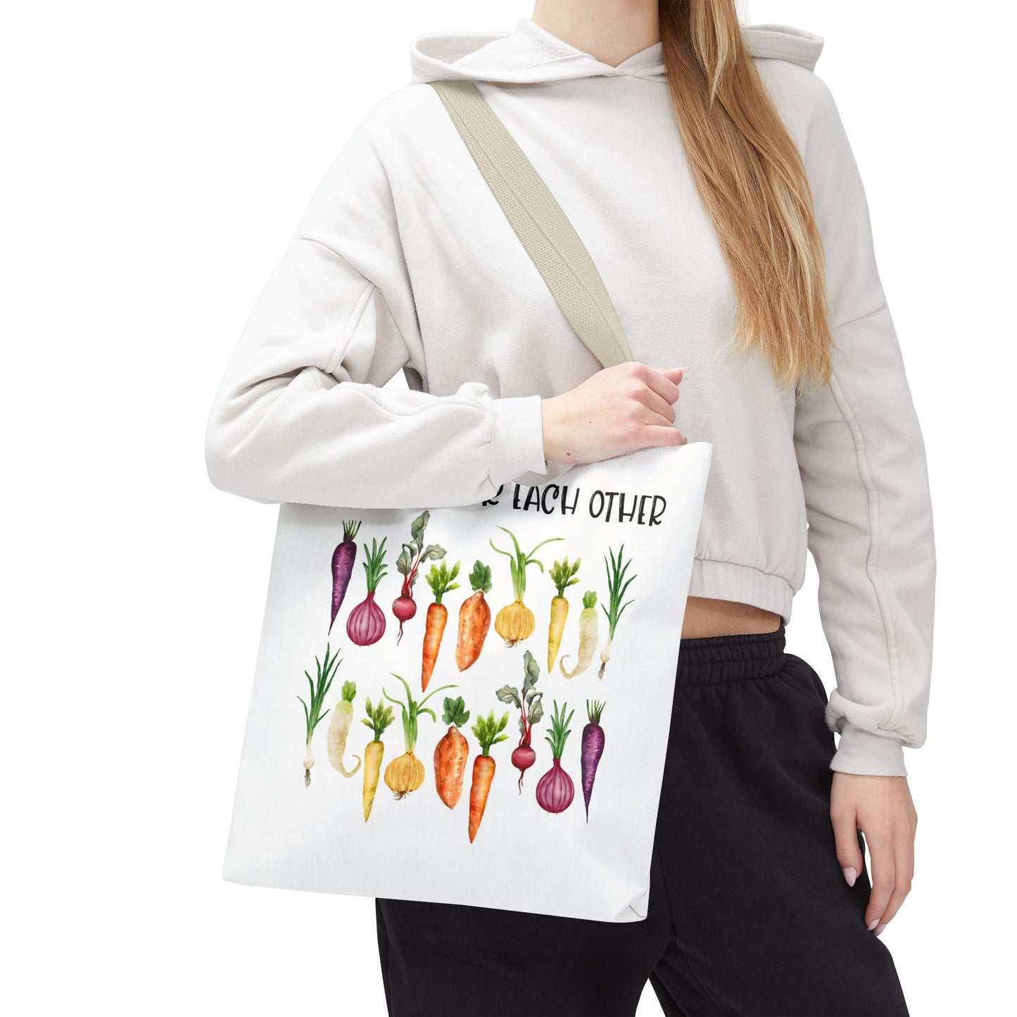 Let's Root for Each Other Tote Bag - Colorful Vegetable Design