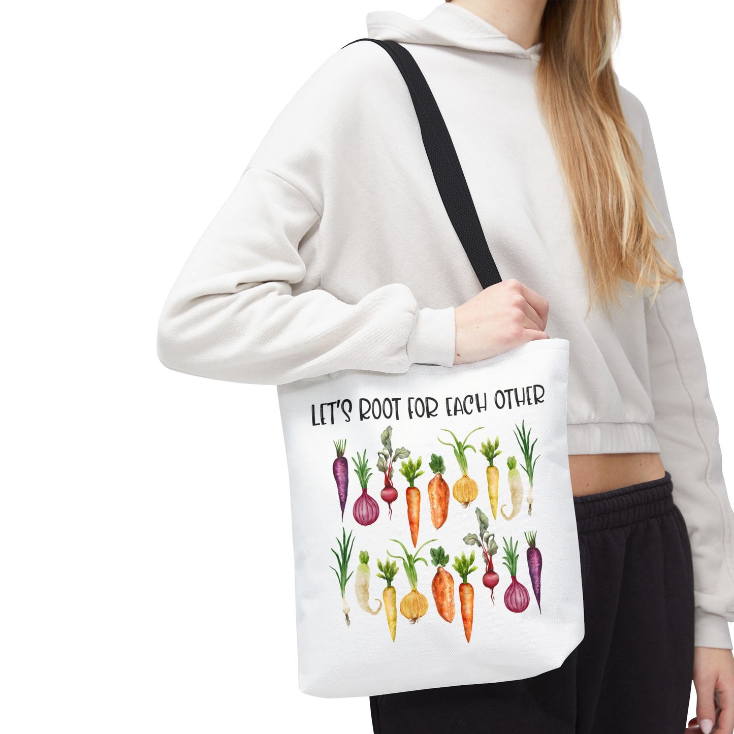 Let's Root for Each Other Tote Bag - Colorful Vegetable Design