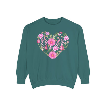 Pink Flowers Heart - Comfort Colors Sweatshirt