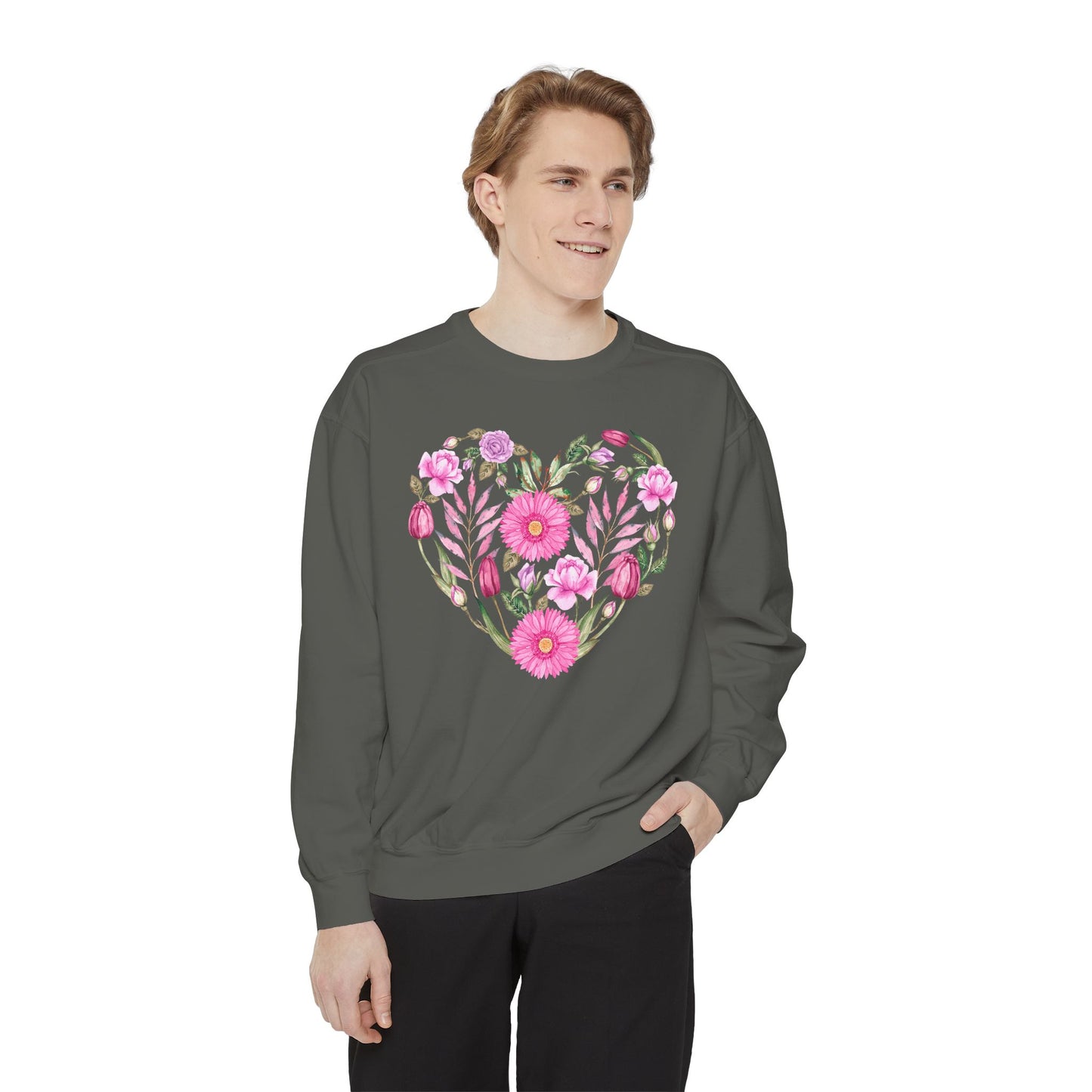 Pink Flowers Heart - Comfort Colors Sweatshirt