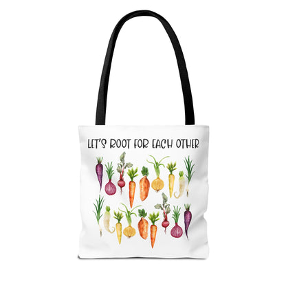 Let's Root for Each Other Tote Bag - Colorful Vegetable Design