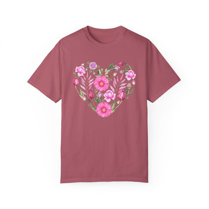 Pink Flowers Heart - Comfort Colors Shirt