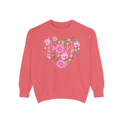 Pink Flowers Heart - Comfort Colors Sweatshirt