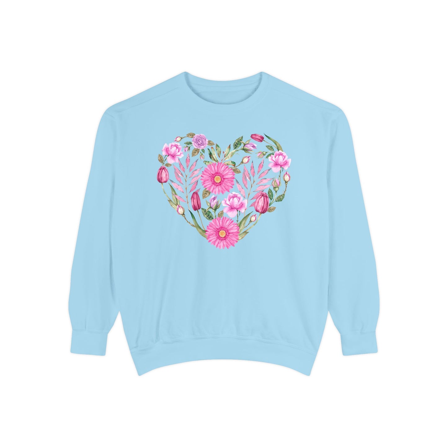 Pink Flowers Heart - Comfort Colors Sweatshirt