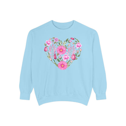 Pink Flowers Heart - Comfort Colors Sweatshirt