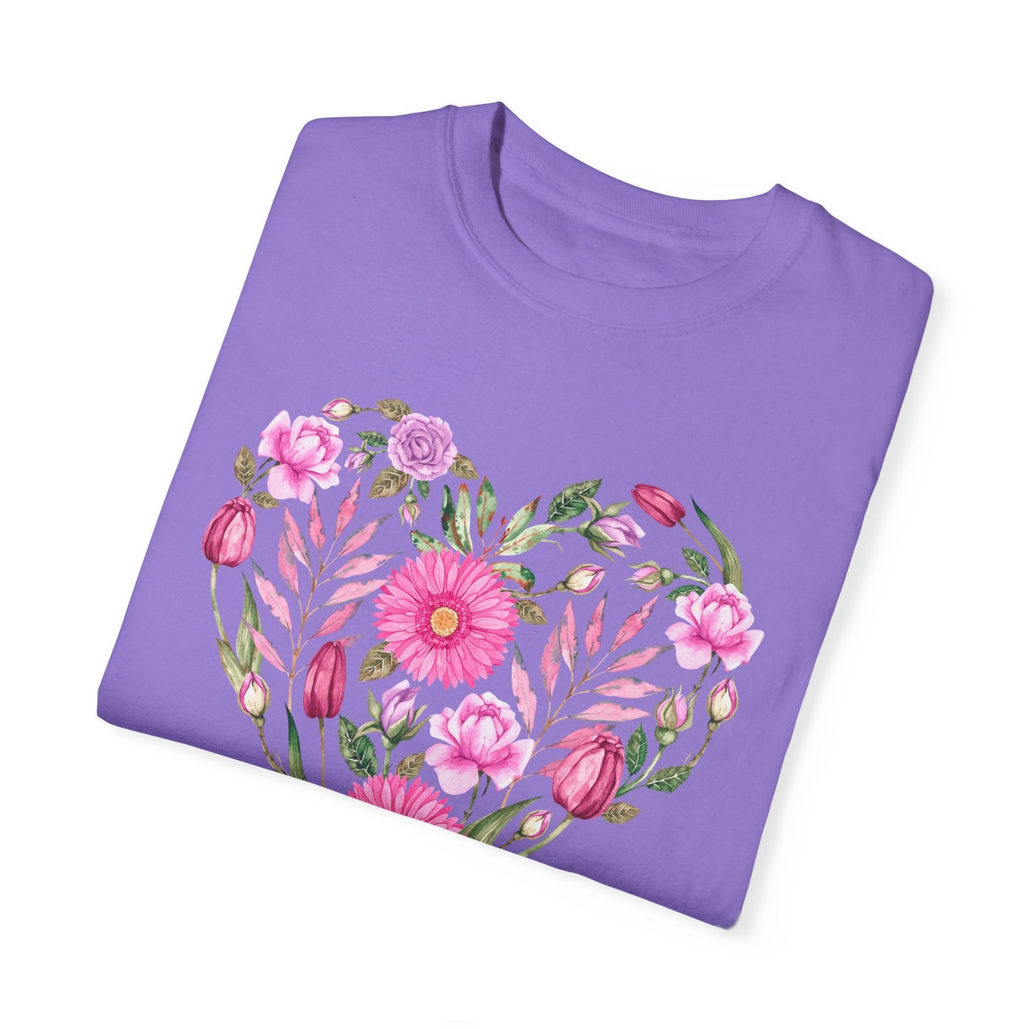 Pink Flowers Heart - Comfort Colors Shirt