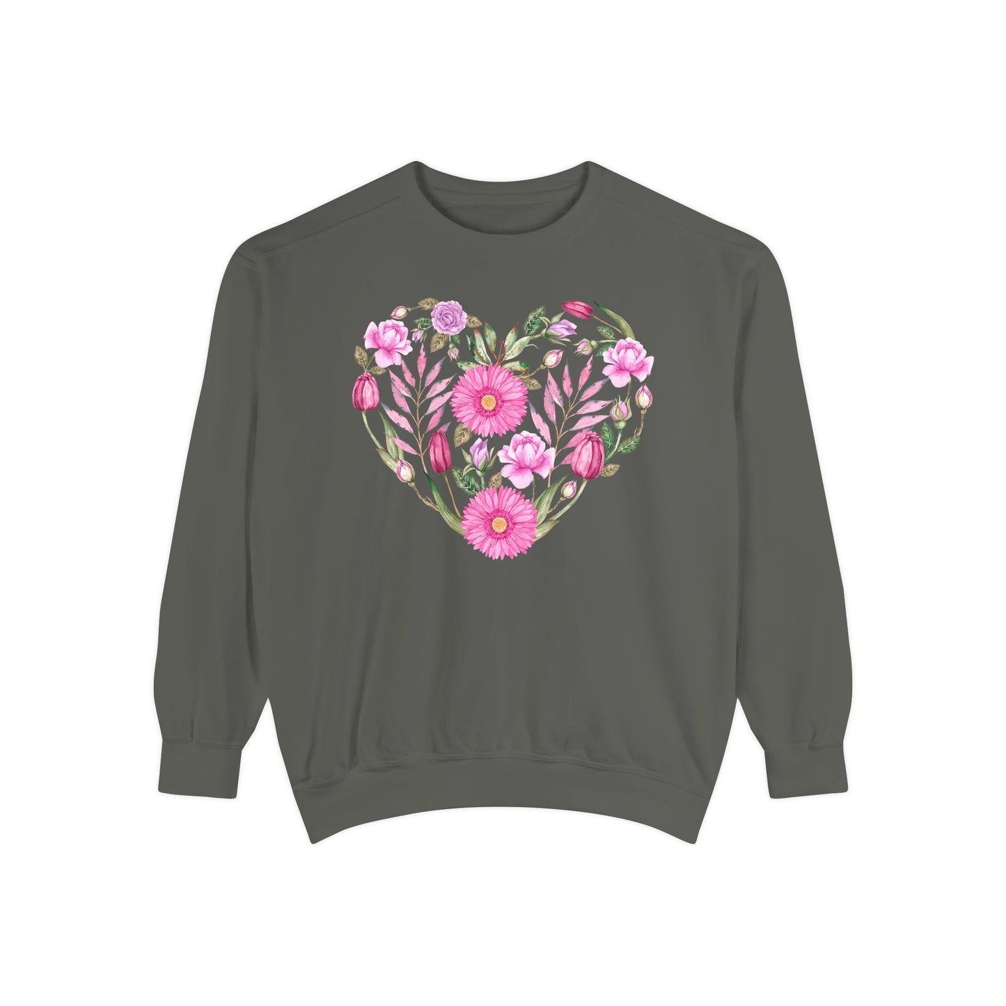 Pink Flowers Heart - Comfort Colors Sweatshirt