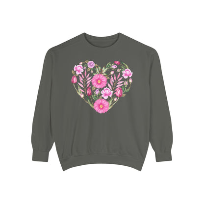 Pink Flowers Heart - Comfort Colors Sweatshirt
