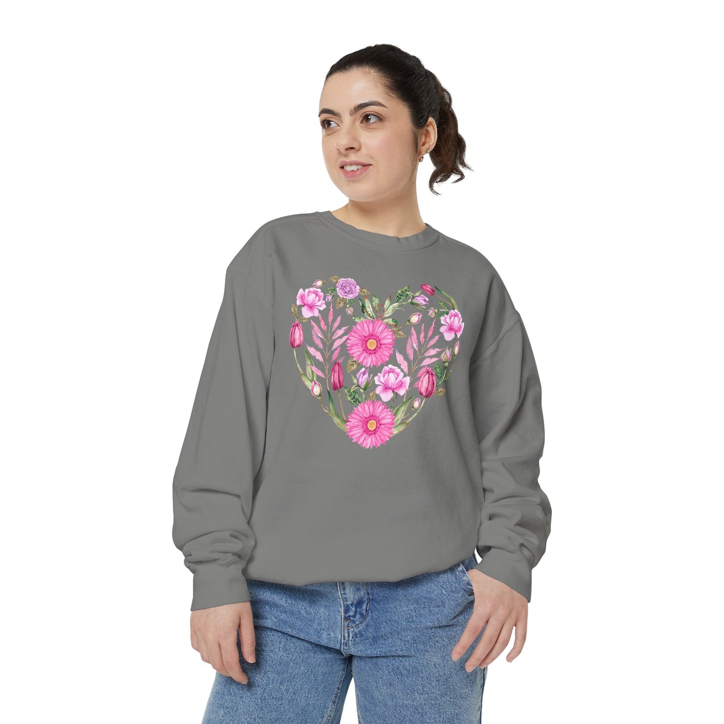 Pink Flowers Heart - Comfort Colors Sweatshirt