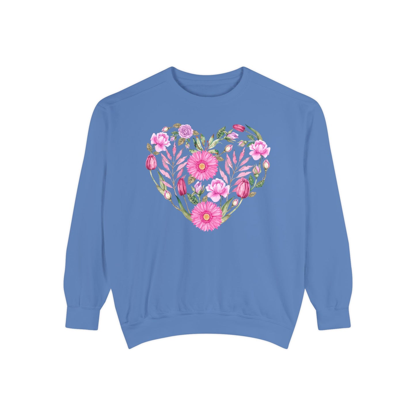 Pink Flowers Heart - Comfort Colors Sweatshirt