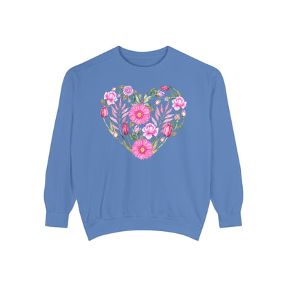Pink Flowers Heart - Comfort Colors Sweatshirt