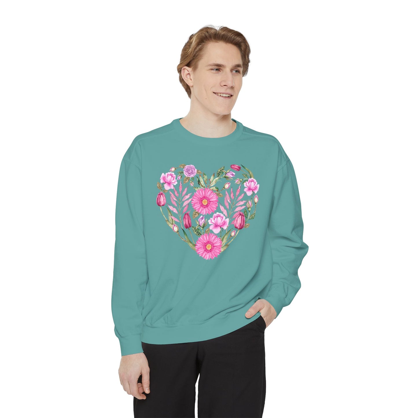 Pink Flowers Heart - Comfort Colors Sweatshirt