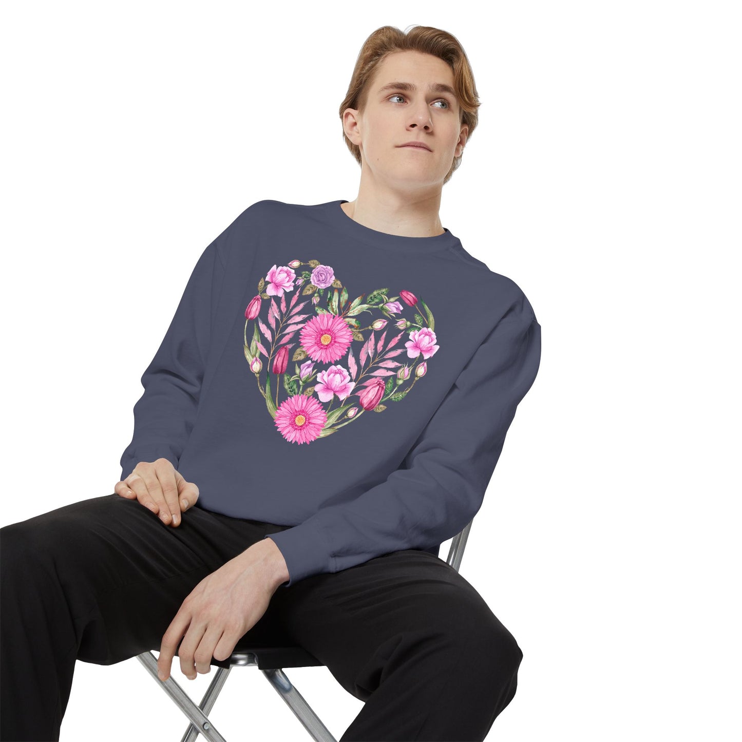 Pink Flowers Heart - Comfort Colors Sweatshirt