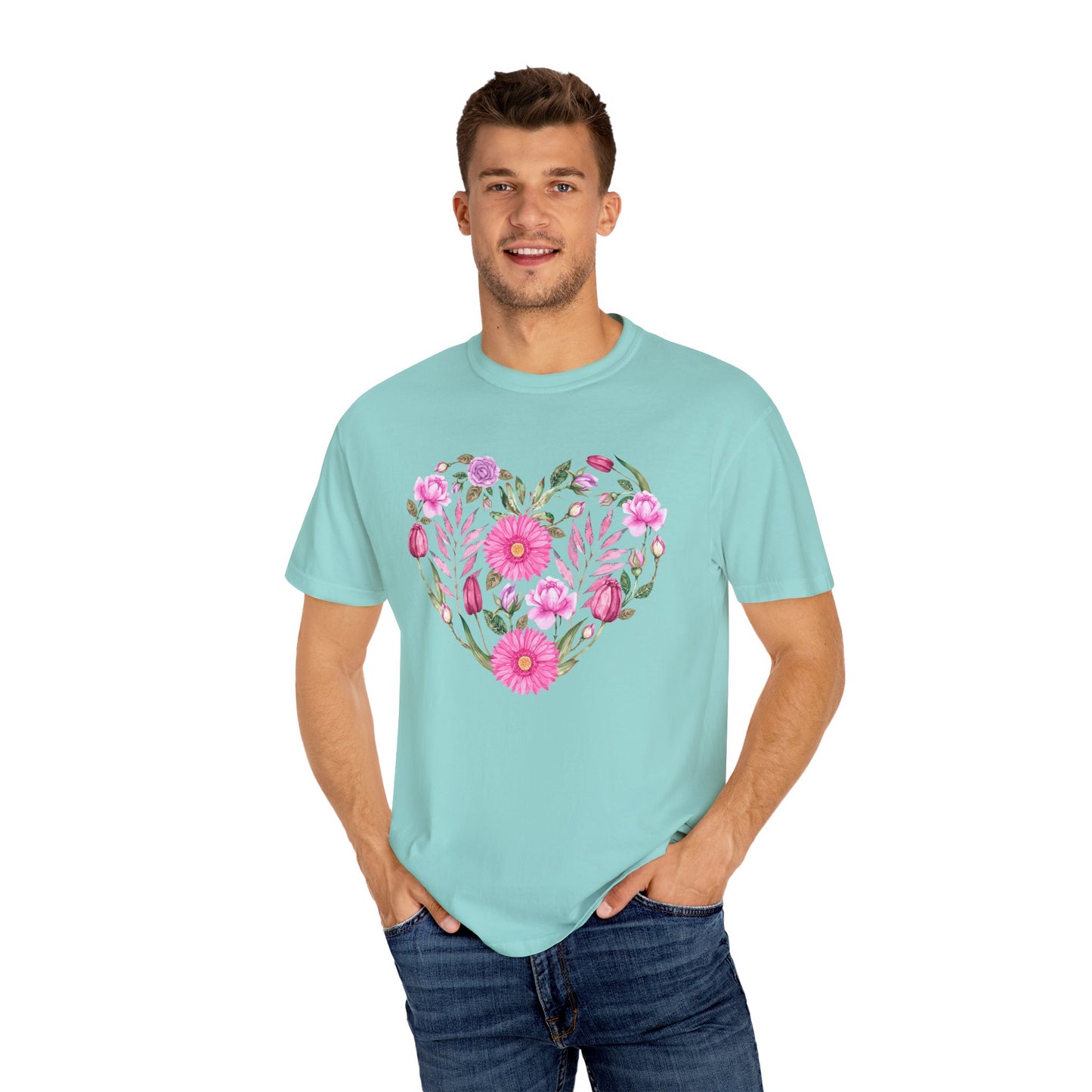 Pink Flowers Heart - Comfort Colors Shirt