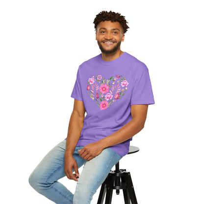 Pink Flowers Heart - Comfort Colors Shirt