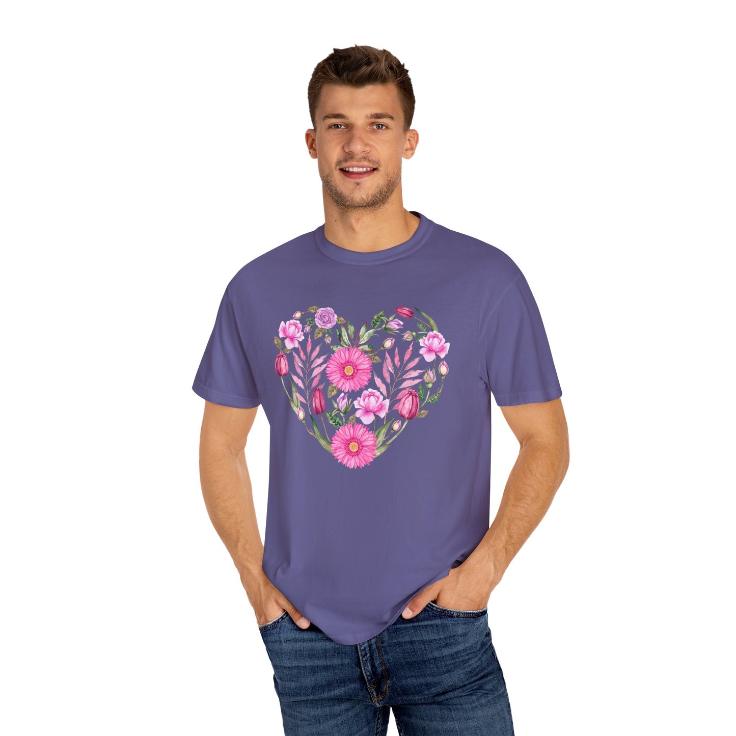 Pink Flowers Heart - Comfort Colors Shirt