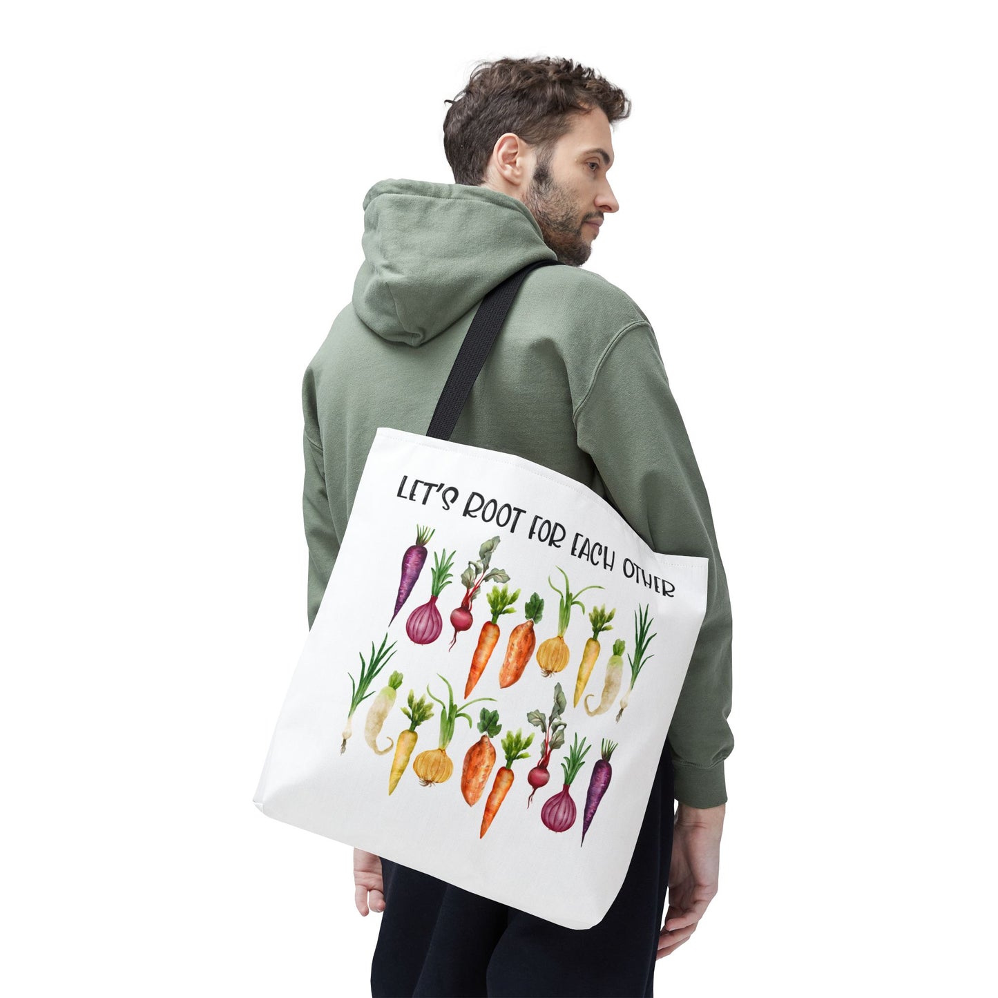 Let's Root for Each Other Tote Bag - Colorful Vegetable Design