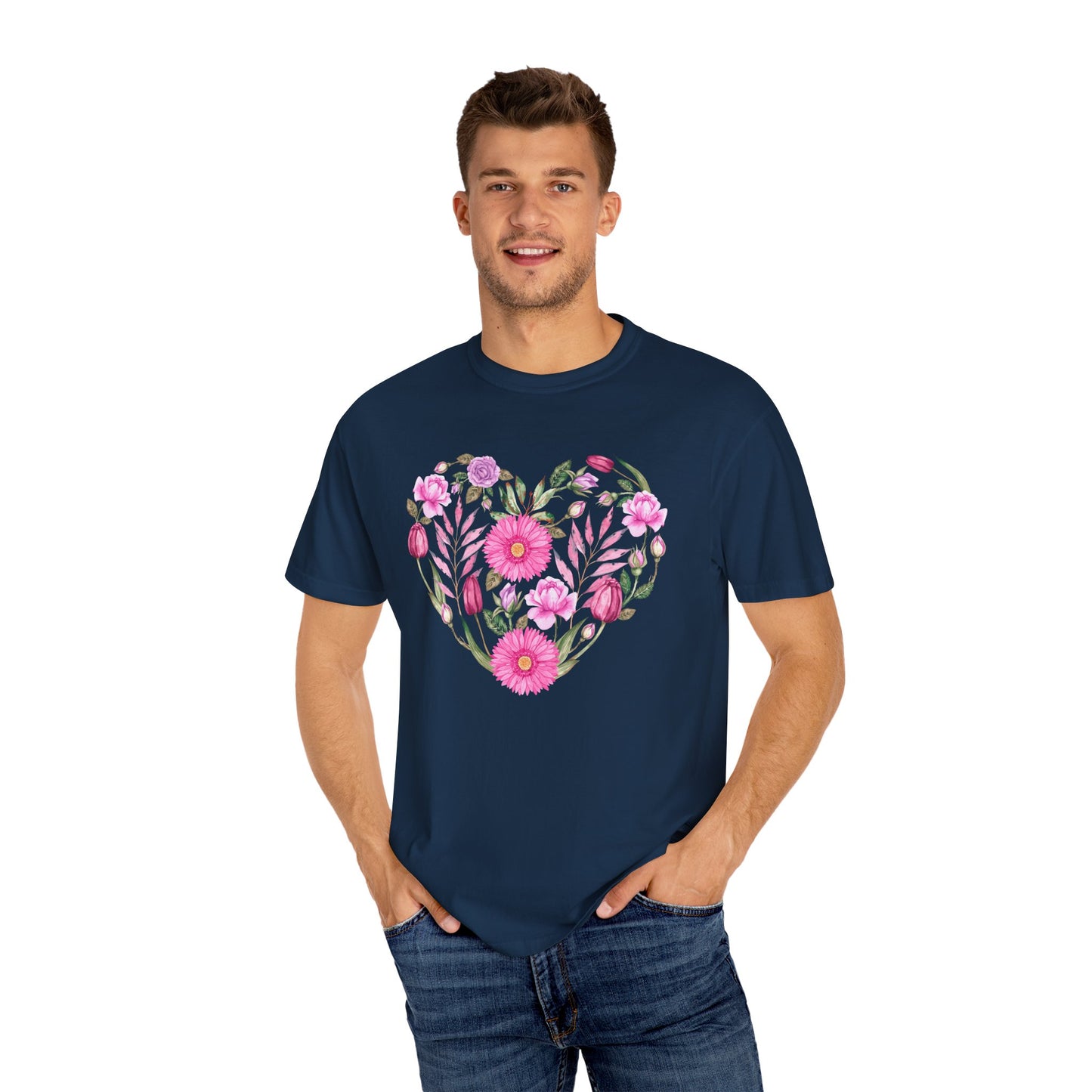 Pink Flowers Heart - Comfort Colors Shirt