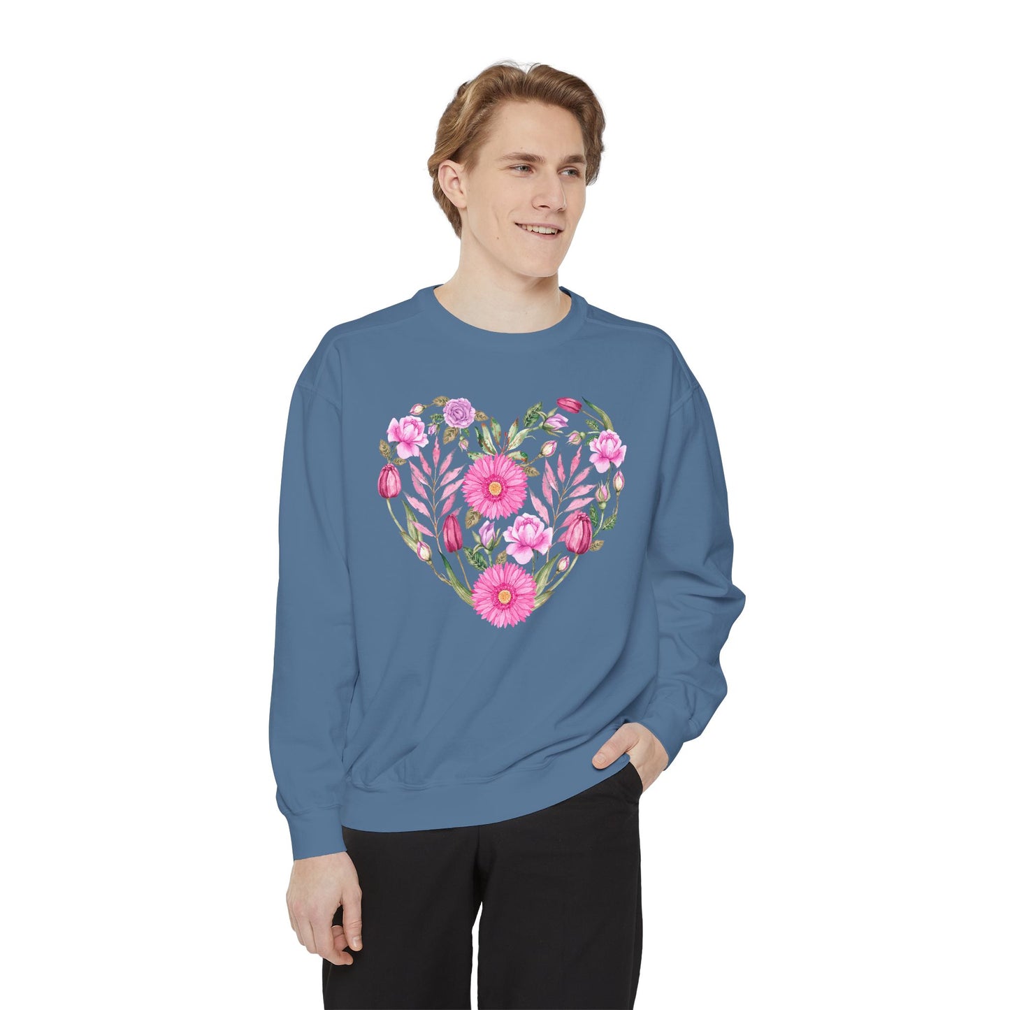 Pink Flowers Heart - Comfort Colors Sweatshirt