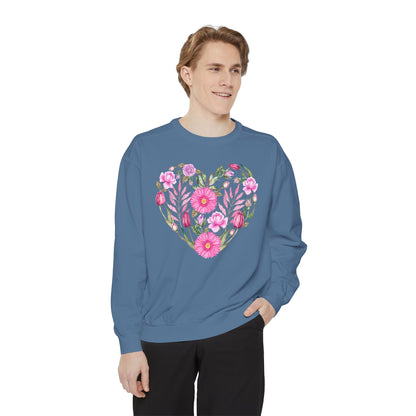 Pink Flowers Heart - Comfort Colors Sweatshirt