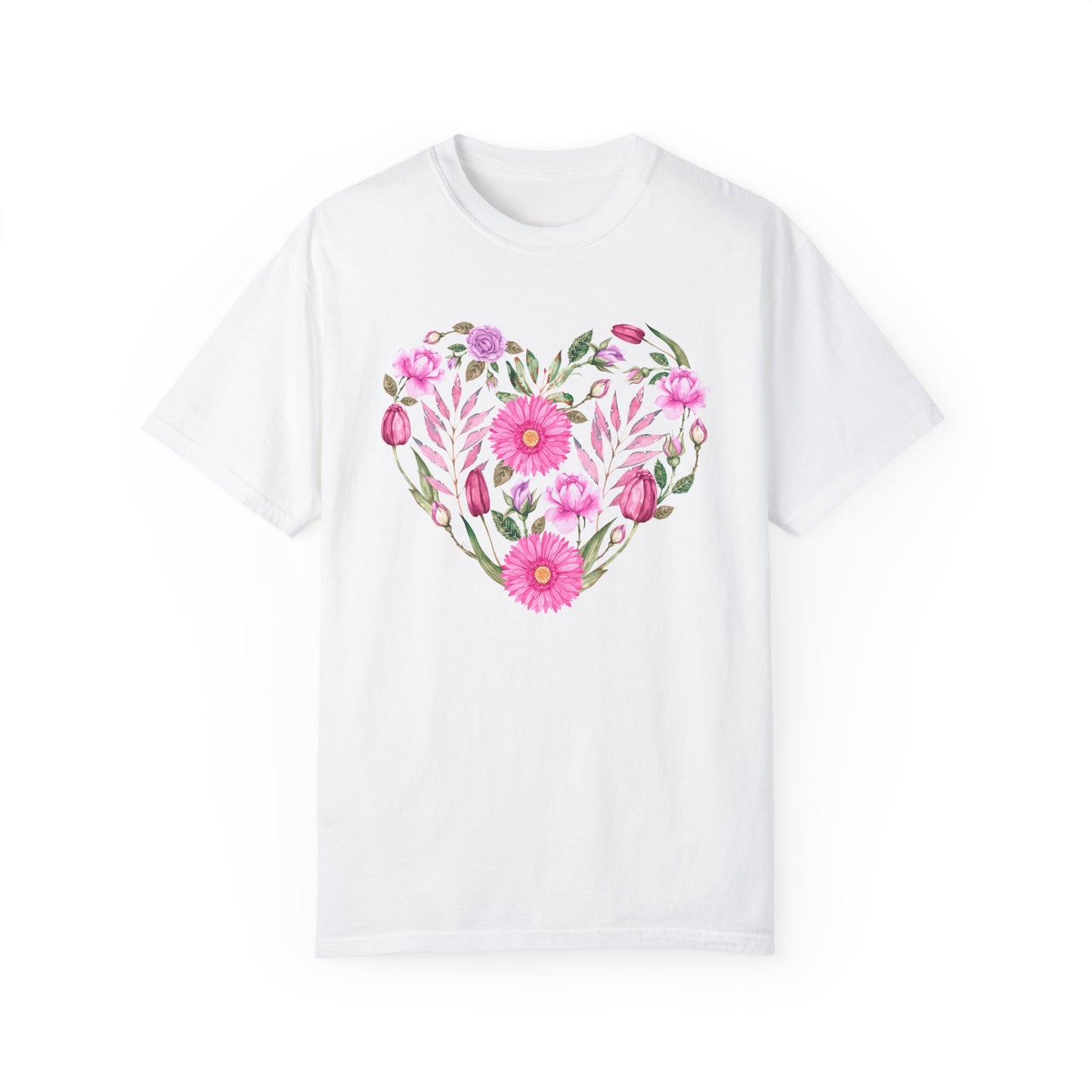Pink Flowers Heart - Comfort Colors Shirt