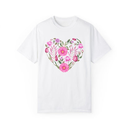 Pink Flowers Heart - Comfort Colors Shirt