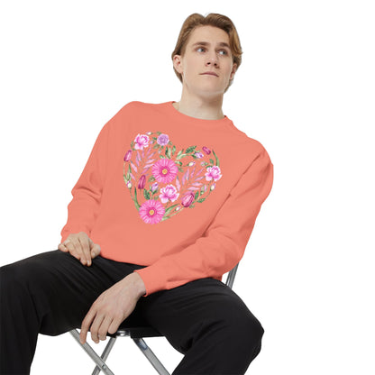 Pink Flowers Heart - Comfort Colors Sweatshirt