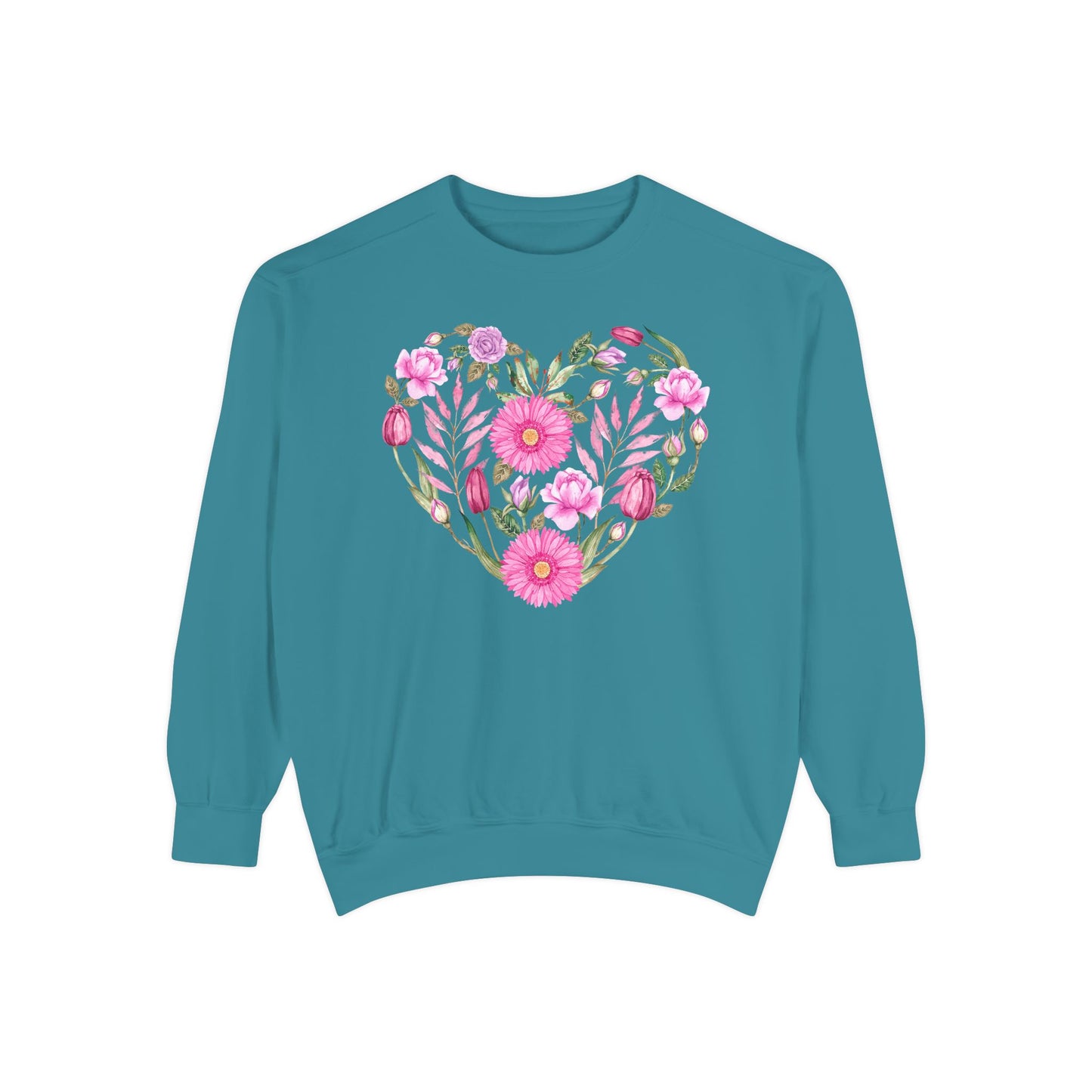 Pink Flowers Heart - Comfort Colors Sweatshirt