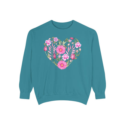 Pink Flowers Heart - Comfort Colors Sweatshirt