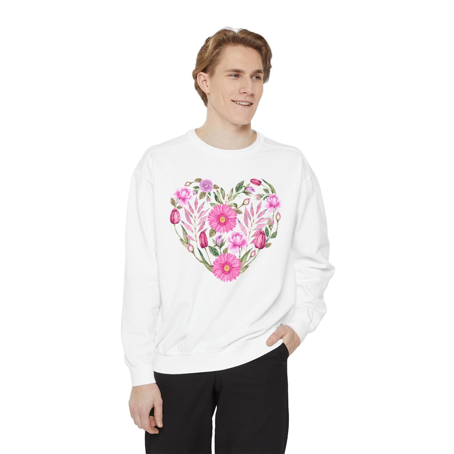 Pink Flowers Heart - Comfort Colors Sweatshirt