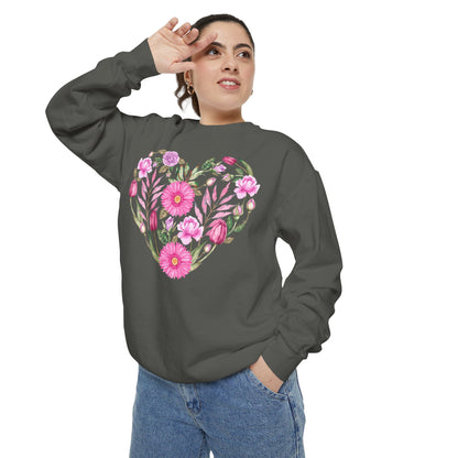 Pink Flowers Heart - Comfort Colors Sweatshirt