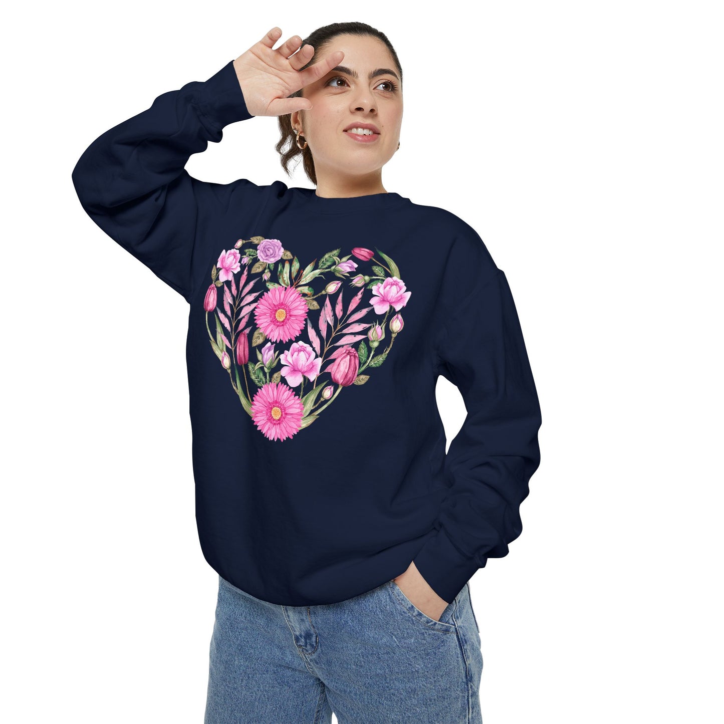 Pink Flowers Heart - Comfort Colors Sweatshirt