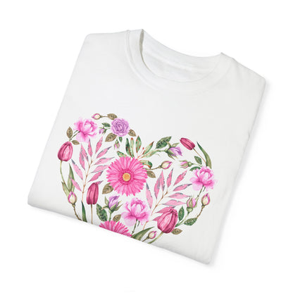Pink Flowers Heart - Comfort Colors Shirt